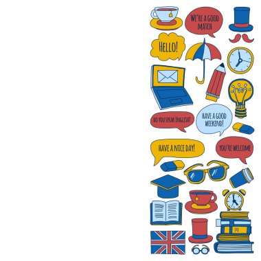 Vektör doodle desenleri İngilizce kursları Dil Okulu