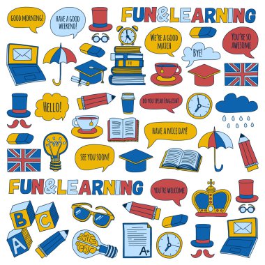 Vektör doodle desenleri İngilizce kursları Dil Okulu