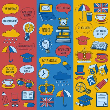 Vektör doodle desenleri İngilizce kursları Dil Okulu