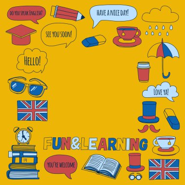 Vektör doodle desenleri İngilizce kursları Dil Okulu