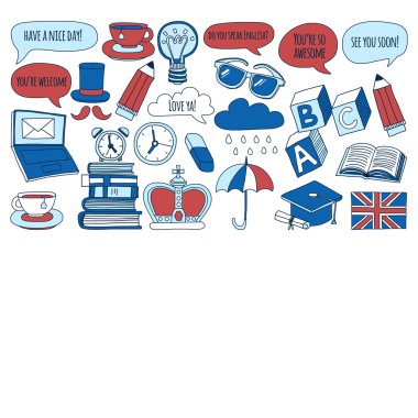 Vektör doodle desenleri İngilizce kursları Dil Okulu