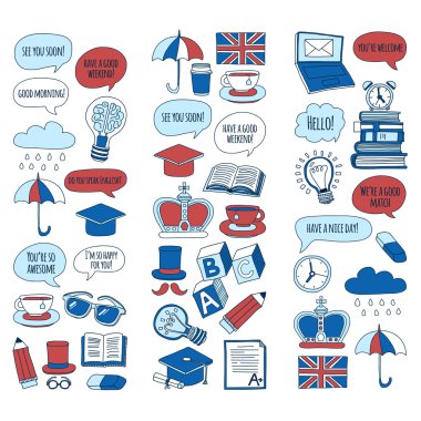 Vektör doodle desenleri İngilizce kursları Dil Okulu