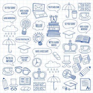 Vektör doodle desenleri İngilizce kursları Dil Okulu