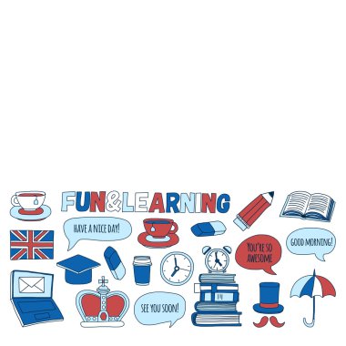 Vektör doodle desenleri İngilizce kursları Dil Okulu