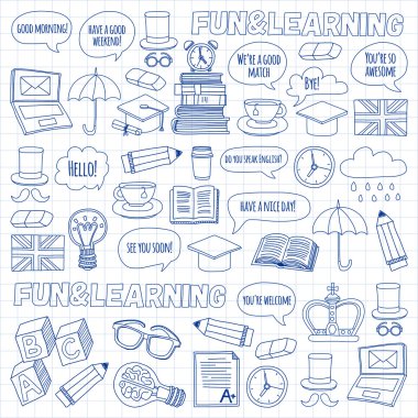 Vektör doodle desenleri İngilizce kursları Dil Okulu