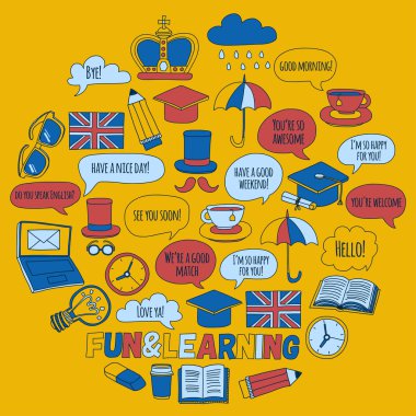 Vektör doodle desenleri İngilizce kursları Dil Okulu