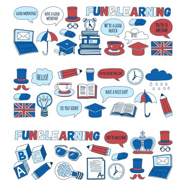 Vektör doodle desenleri İngilizce kursları Dil Okulu