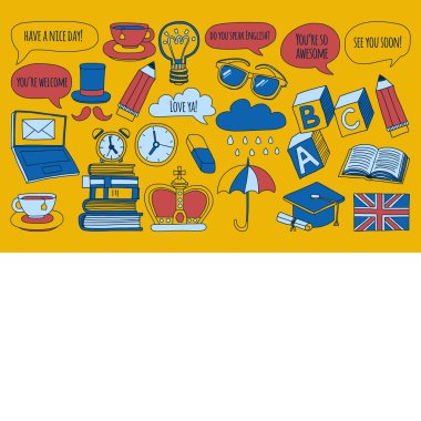 Vektör doodle desenleri İngilizce kursları Dil Okulu