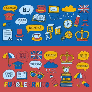 Vektör doodle desenleri İngilizce kursları Dil Okulu