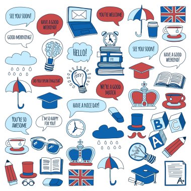 Vektör doodle desenleri İngilizce kursları Dil Okulu