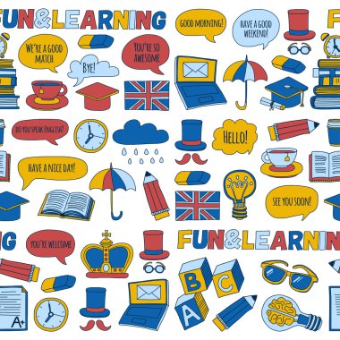 Vektör doodle desenleri İngilizce kursları Dil Okulu