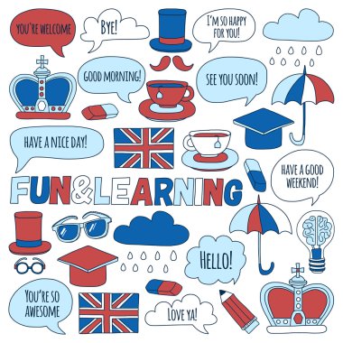 Vektör doodle desenleri İngilizce kursları Dil Okulu