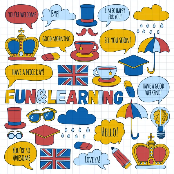 Vektör doodle desenleri İngilizce kursları Dil Okulu