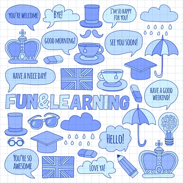 Vektör doodle desenleri İngilizce kursları Dil Okulu