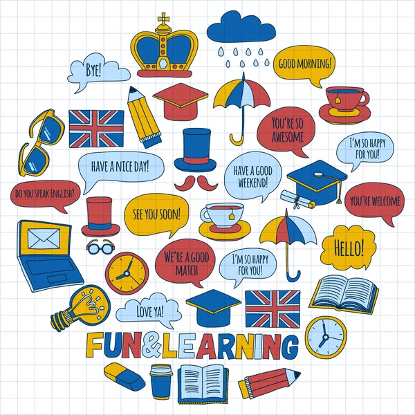 Vektör doodle desenleri İngilizce kursları Dil Okulu