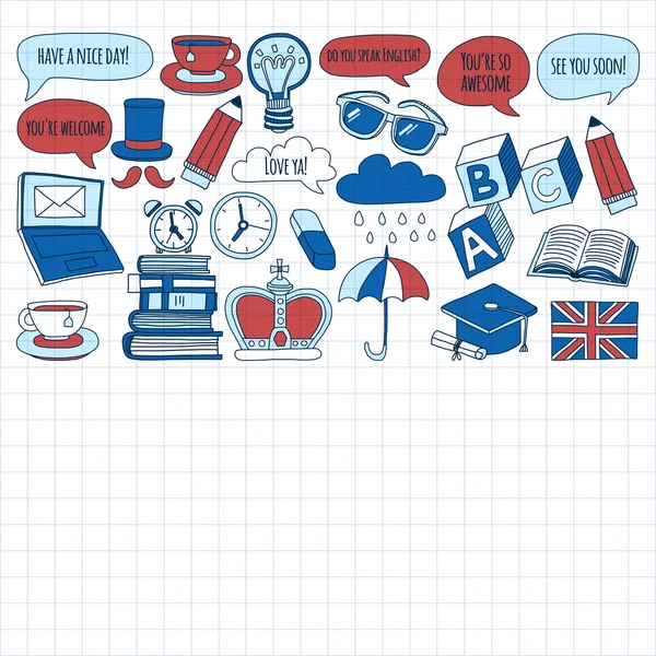 Vektör doodle desenleri İngilizce kursları Dil Okulu