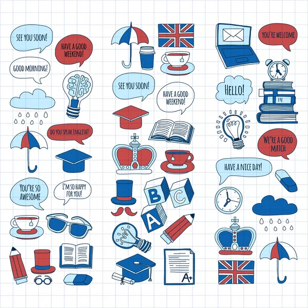 Vektör doodle desenleri İngilizce kursları Dil Okulu