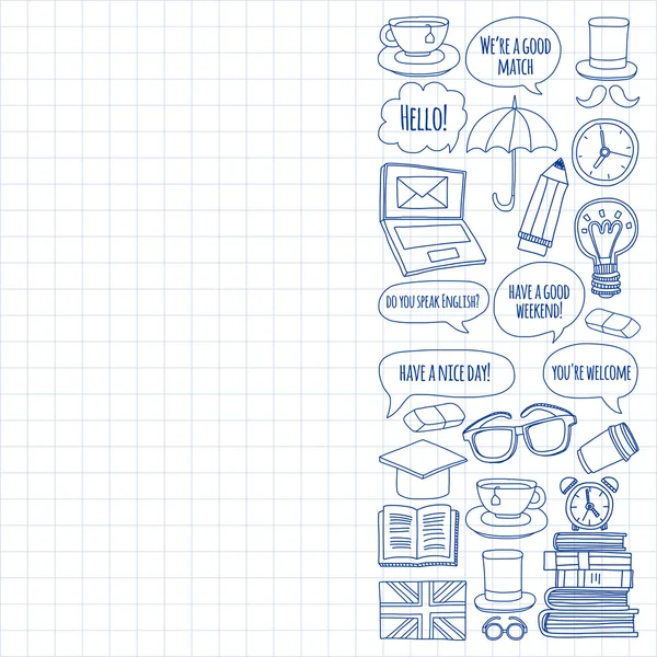 Vektör doodle desenleri İngilizce kursları Dil Okulu