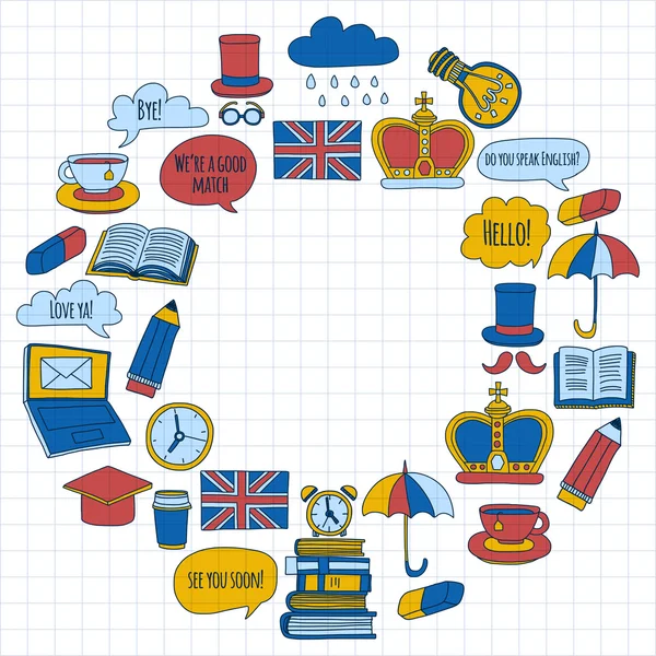 Vektör doodle desenleri İngilizce kursları Dil Okulu