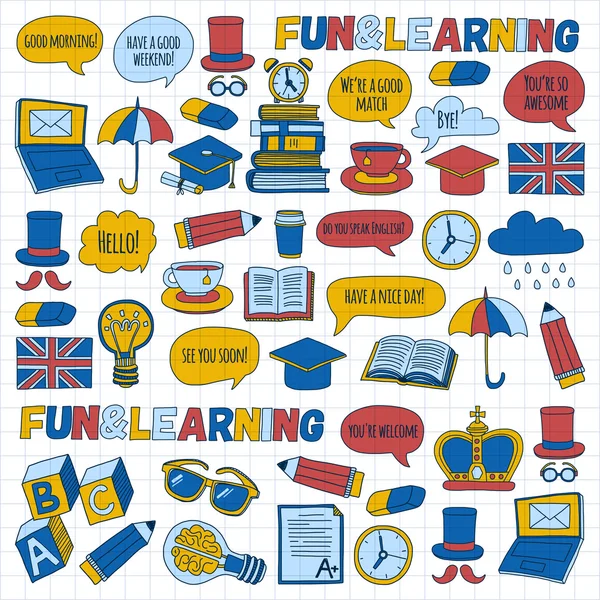 Vektör doodle desenleri İngilizce kursları Dil Okulu