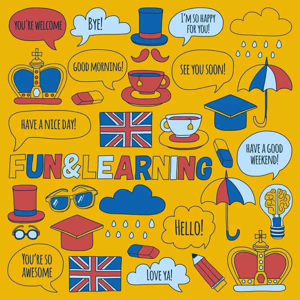 Vektör doodle desenleri İngilizce kursları Dil Okulu