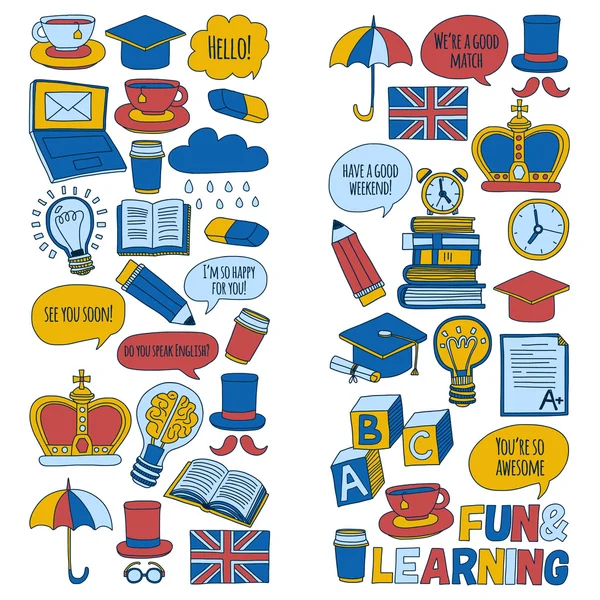 Vektör doodle desenleri İngilizce kursları Dil Okulu