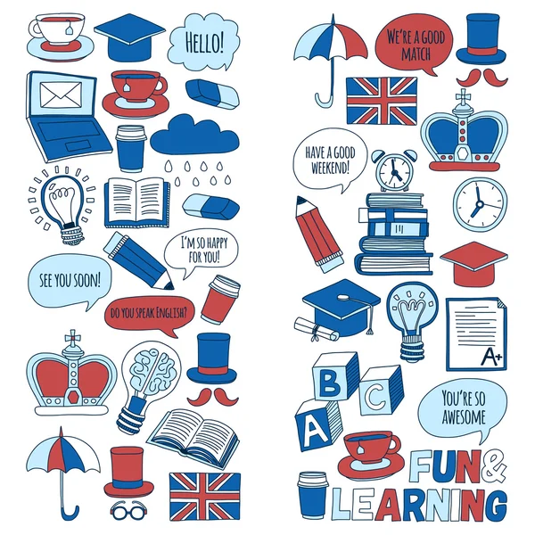 Vektör doodle desenleri İngilizce kursları Dil Okulu