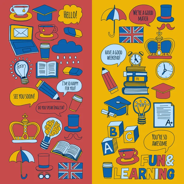 Vektör doodle desenleri İngilizce kursları Dil Okulu