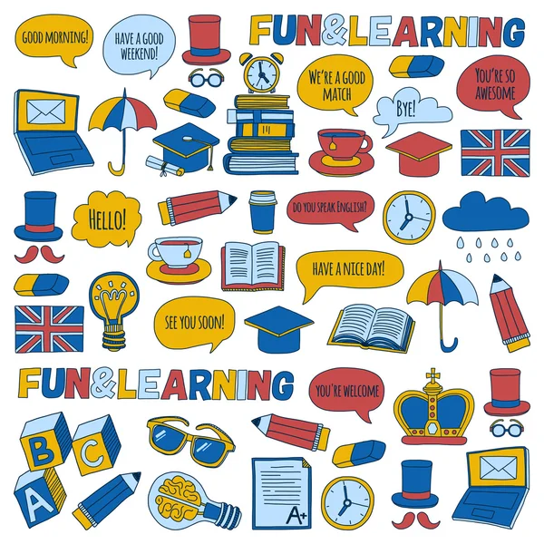 Vektör doodle desenleri İngilizce kursları Dil Okulu