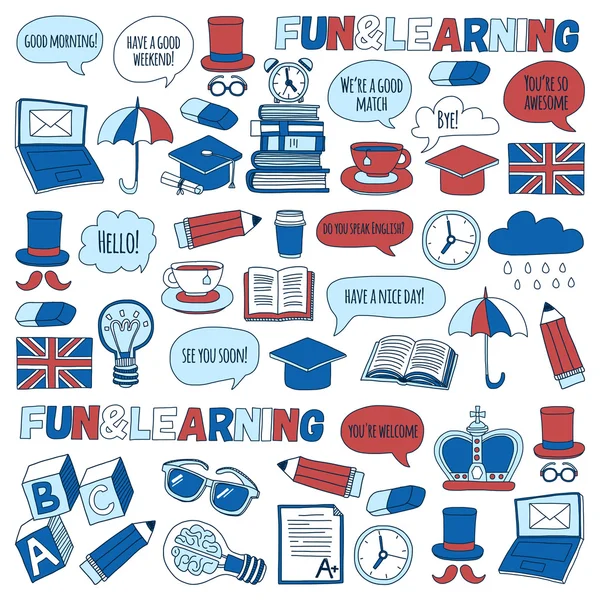 Vektör doodle desenleri İngilizce kursları Dil Okulu