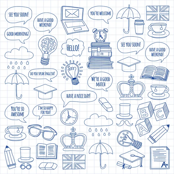 Vektör doodle desenleri İngilizce kursları Dil Okulu