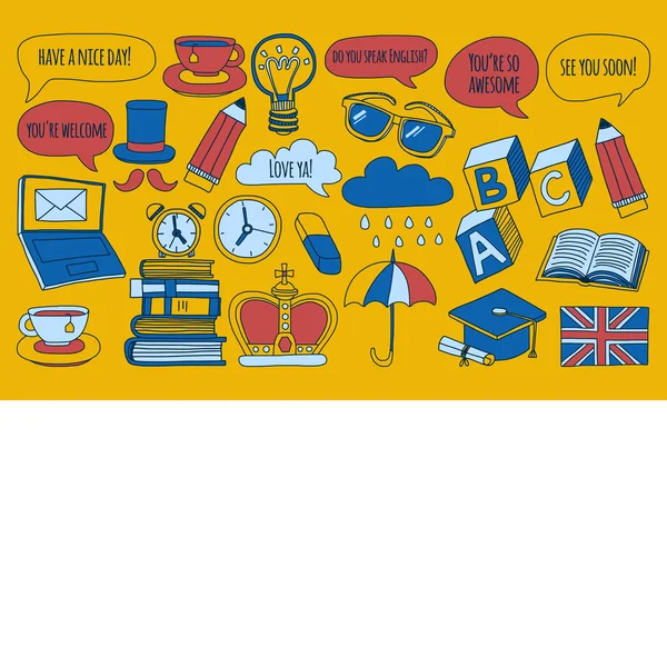 Vektör doodle desenleri İngilizce kursları Dil Okulu