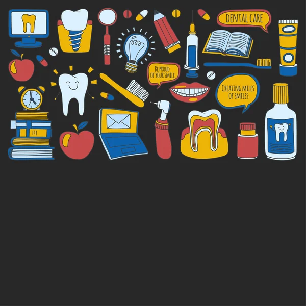 Odontología Vector doodle conjunto de iconos Cuidado dental infantil — Archivo Imágenes Vectoriales