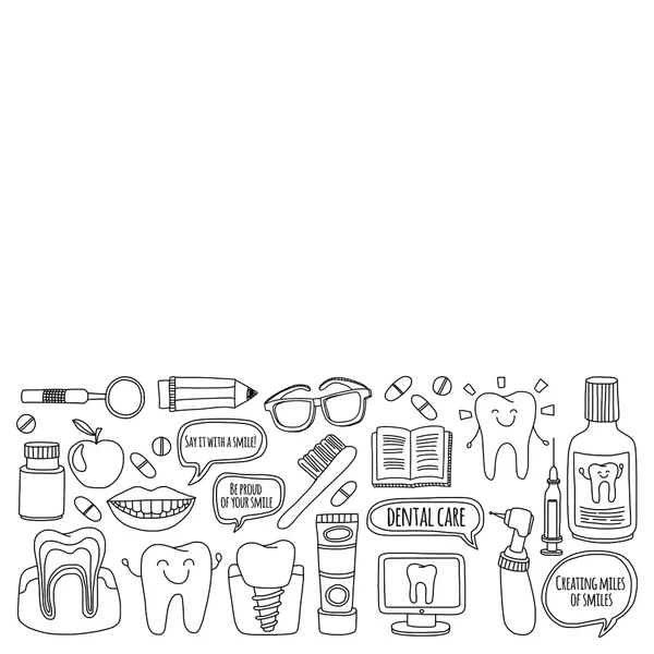 Dentistry Vector doodle set of icons Children dental care — Stock Vector