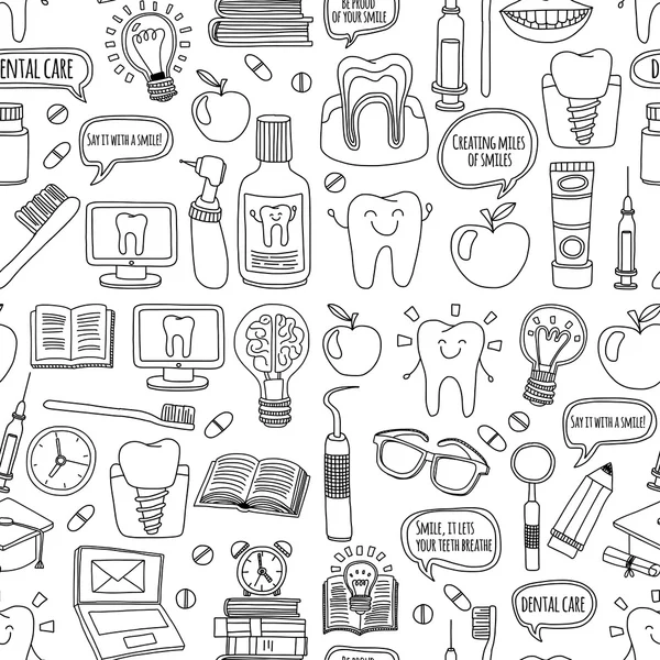 Diş Hekimliği vektör doodle simgeler çocuk diş bakımı kümesi