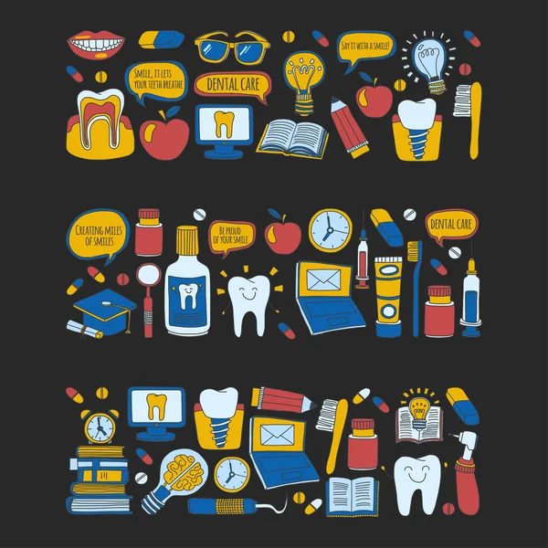 Odontologia Vector doodle conjunto de ícones Crianças atendimento odontológico —  Vetores de Stock