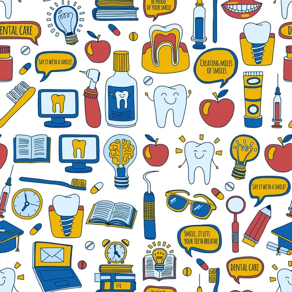 Diş Hekimliği vektör doodle simgeler çocuk diş bakımı kümesi