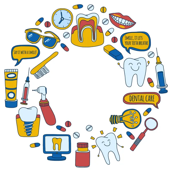 Stomatologie vektor doodle sada ikon děti zubní péče — Stockový vektor
