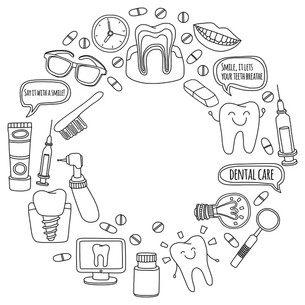 Dentistry Vector doodle set of icons Children dental care — Stock Vector