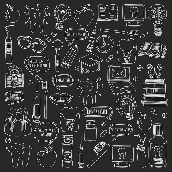 Odontologia Vector doodle conjunto de ícones Crianças atendimento odontológico —  Vetores de Stock