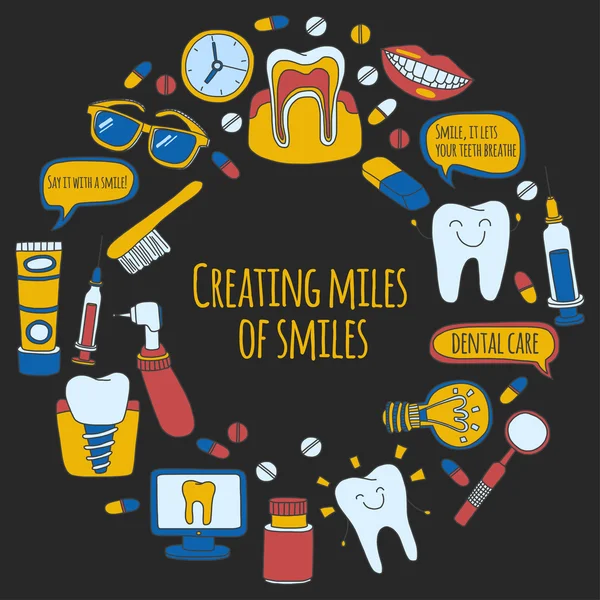 Diş Hekimliği vektör doodle simgeler çocuk diş bakımı kümesi