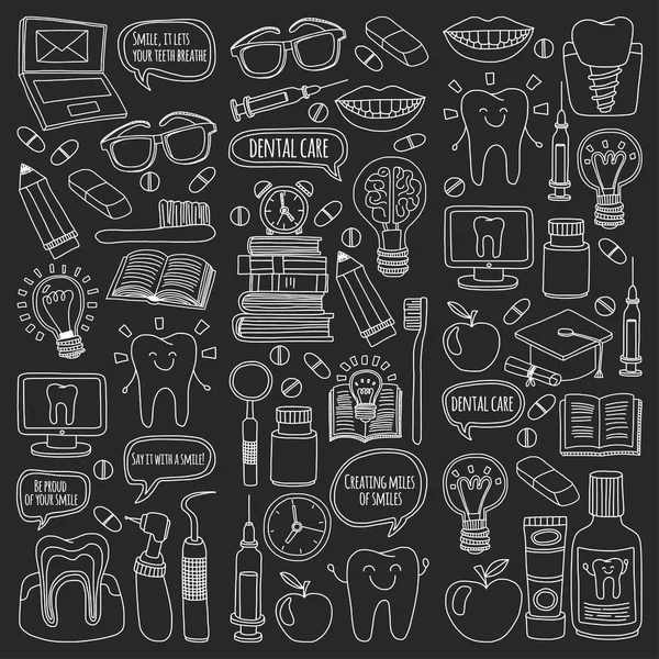 Odontologia Vector doodle conjunto de ícones Crianças atendimento odontológico —  Vetores de Stock