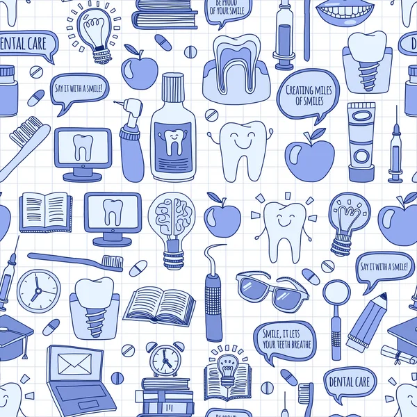 Diş Hekimliği vektör doodle simgeler çocuk diş bakımı kümesi