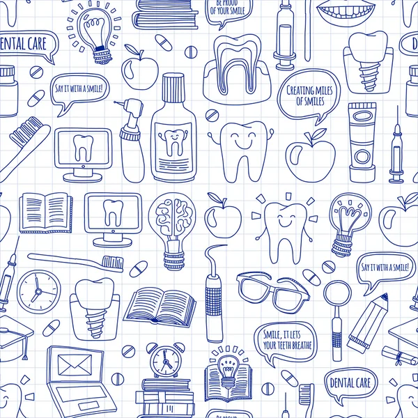 Diş Hekimliği vektör doodle simgeler çocuk diş bakımı kümesi