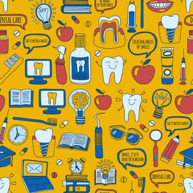 Diş Hekimliği vektör doodle simgeler çocuk diş bakımı kümesi