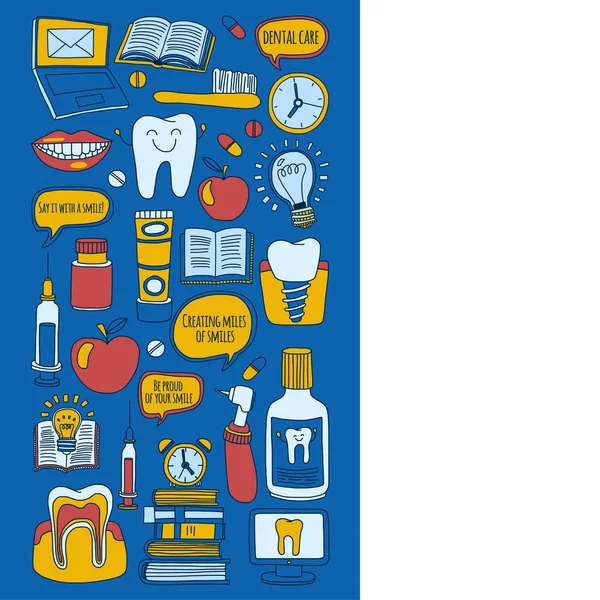 Odontología Vector doodle conjunto de iconos Cuidado dental infantil — Archivo Imágenes Vectoriales