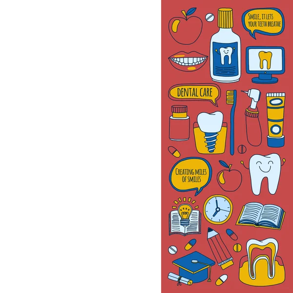 Odontología Vector doodle conjunto de iconos Cuidado dental infantil — Vector de stock