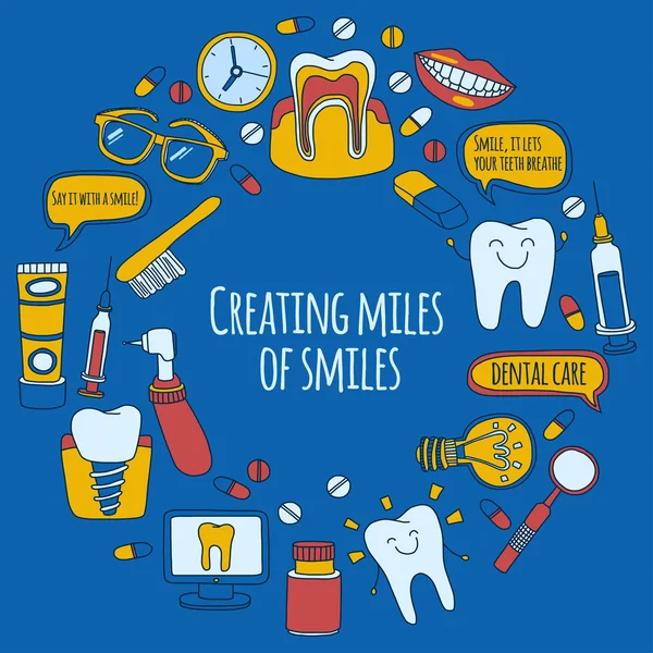 Diş Hekimliği vektör doodle simgeler çocuk diş bakımı kümesi