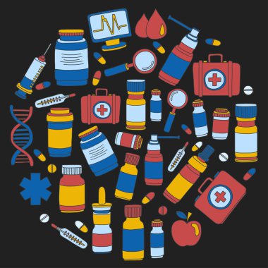 Eczacılık ve tıp vektör resimler doodle