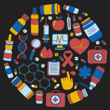 Eczacılık ve tıp vektör resimler doodle